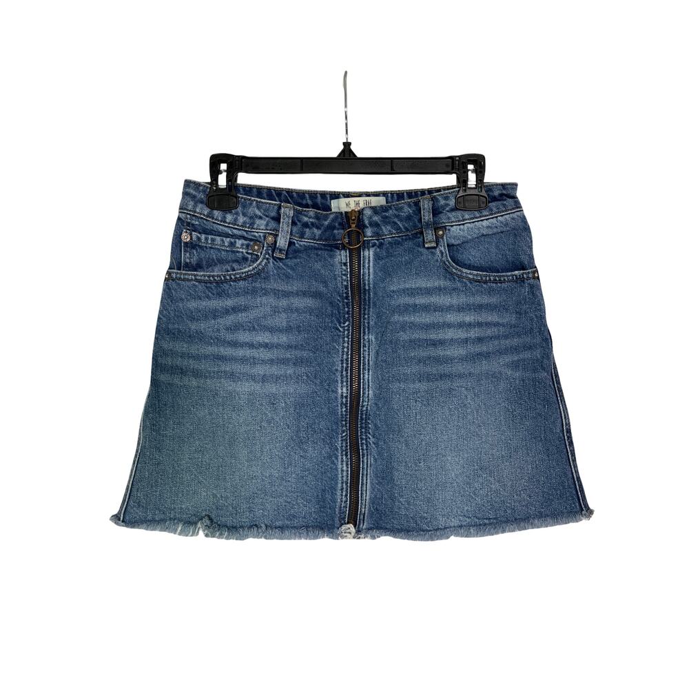 We The Free Free People Denim Mini Skirt Zip Front Frayed Hem Size 27